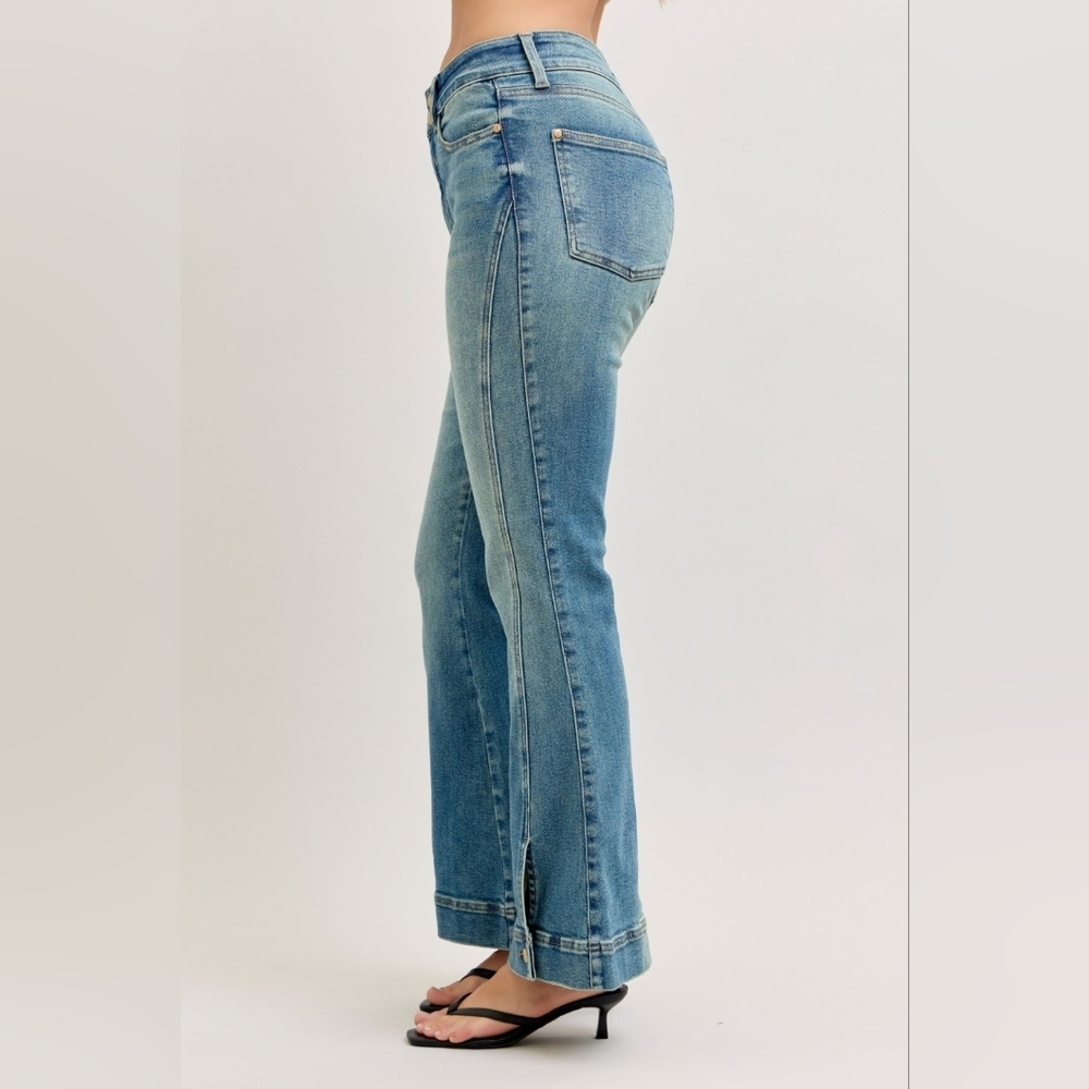 Judy Blue HR Vintage Wash Flare Jeans Seam Hem Detail Double Button Various NEW - Picture 7 of 10
